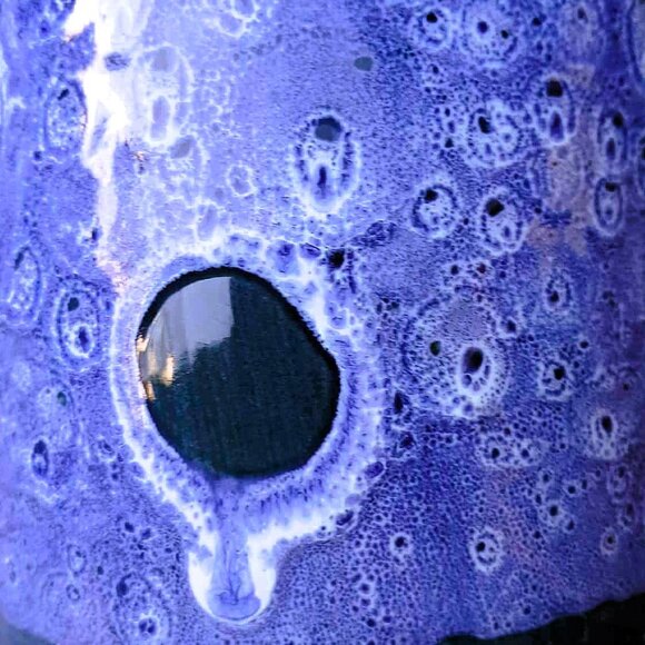 Peacock Blue Fat Lava Moon Glazed Ceramic Faiancas Ramos Vase - Picture 9 of 10